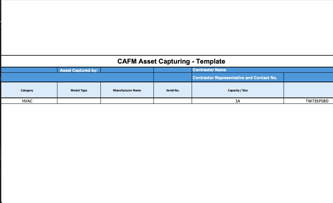 Typical CAFM Asset Capture Template