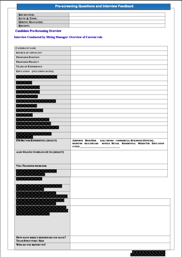 Facilities Management Typical Interview Form