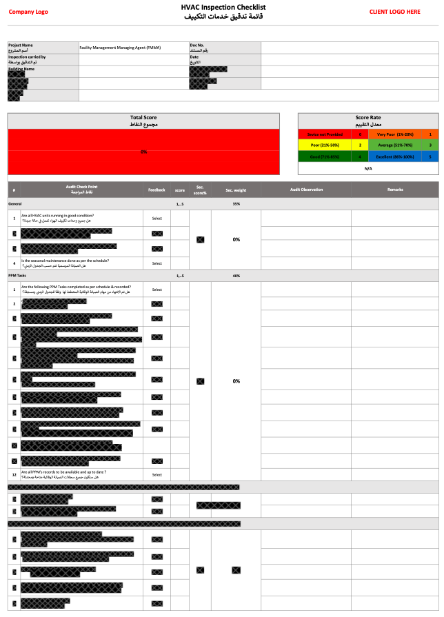 Schools HVAC Inspection Checklist and Scoring - Arabic and English