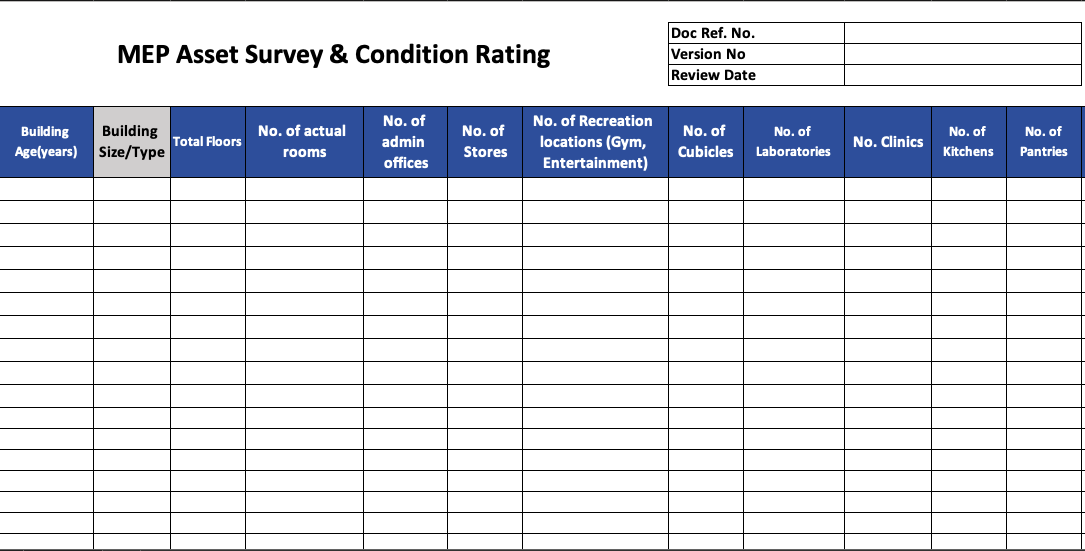 MEP Asset Survey Condition Rating Index