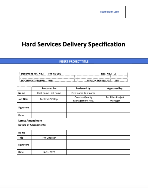 Typical Facility Management Contract Hard Services Contract Specifications